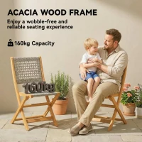 Outsunny Tuinstoelen Set van 2 FSC Klapstoel met Ademend Zitvlak van Massiefhout & Polyrattan(m-6)