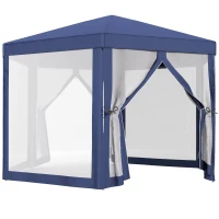 Outsunny Tonnelle barnum tente de réception hexagonale 10 m² style cosy métal polyester bleu blanc(m-12)