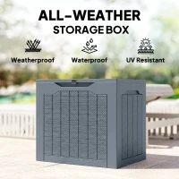 Outsunny 93L Plastic Garden Storage Box, Outdoor Storage Box with Handles, Waterproof Outdoor Storage Container, Light Grey(m-7)