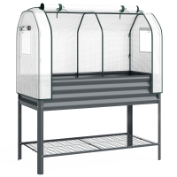 Outsunny Mesa de Cultivo com Cobertura de Estufa e Prateleira Inferior 120x55x140 cm Cinzento Escuro