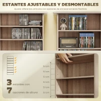 HOMCOM Estantería para CDs y DVDs Estrecha con 8 Compartimentos Estantes Ajustables 58x24x126,3 cm Madera Natural(m-5)