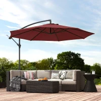 Outsunny 3 m Overhanging Cantilever Parasol, with Cross Base - Wine Red(m-2)