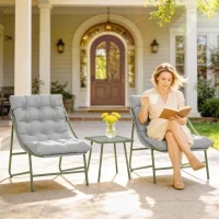 Outsunny Conjunto de Jardim de 3 Peças com 2 Cadeiras Lounge Mesa de Apoio e Almofadas para Exterior Pátio Varanda Cinza Claro(m-9)