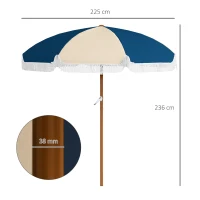 Outsunny Parasol inclinable rond Ø 225 cm avec franges polyester haute densité anti-UV mât démontable, vintage bleu et beige(m-3)