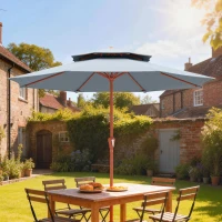 Outsunny 2.7 m Garden Parasol with Double Top Outdoor Market Table Umbrella with Crank System, Light Grey(m-2)