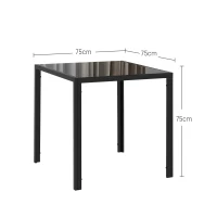 HOMCOM Modern Square Dining Table for 2-4 People, with Glass Top & Metal Legs, Black(m-3)
