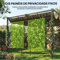 Outsunny Pérgola de Jardim 4x3 m com Teto Retrátil e 2 Painéis de Privacidade UPF50+ Pérgola para Exterior Cinzento(m-4)