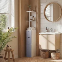 HOMCOM Colonna Bagno, Mobile Bagno Salvaspazio in Legno, Mobiletto con Armadietto, Ripiani e Cassetti, 15x33x136.8 cm, Grigio Chiaro(m-2)