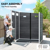 Outsunny Domek ogrodowy 2,89 m² z wyglądem drewna, 3 okna, wentylacja, podłoga, zamek, rękawice, 182 x 182 x 196 cm(m-7)