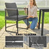 Outsunny Zestaw 2 Krzeseł Ogrodowych z PE-Rattanu i Stali z Poduszkami, Oparciem i Podłokietnikami, 52x52x66 cm, Ciemnoszare(m-7)