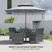 Outsunny 2.7 m Garden Parasol with Double Top Outdoor Market Table Umbrella with Crank System, Light Grey(m-7)