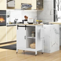 HOMCOM Desserte sur roulettes étagère et porte coulissante à galandage plateau en bois 88,5 x 45 x 91,5 cm blanc(m-10)