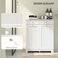 HOMCOM Dulap de Baie cu 2 Coșuri de Rufe Detașabile, 2 Sertare și 2 Uși Basculante, 78x38x90 cm, Alb(m-7)