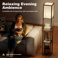 HOMCOM 3-Tier Floor Lamp with Shelves and Storage, Modern Corner Standing Lamp with Lampshade, Reading Light with Foot Switch for Living Room, Bedroom, Home Office, Bulb not Included, Brown(m-6)