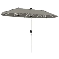 Outsunny 3 m Double-Sided Garden Parasol with LED Solar Lights, Outdoor Extra Large Sun Umbrella with Crank Handle, Grey(m-10)