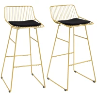 HOMCOM Lot de 2 chaises de bar design acier filaire doré avec coussin noir repose-pieds convient pour tables de 104-109 cm(m-12)