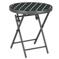 Outsunny Table basse pliante table d'appoint pliante plateau en verre trempé motifs noirs et blancs en métal Ø 45 x 50 cm noir(m-11)