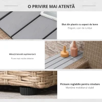 Outsunny Set Living de Gradina din Rattan, 4 Piese, Coltar pentru Exterior cu Perne, Masute Laterale si Masuta de Cafea, Maro Deschis(m-4)