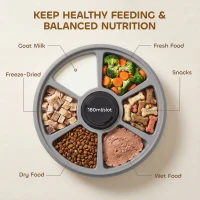 PawHut Voederautomaat, draadloze automatische voerbak met timer tot 6 maaltijden, LED-display, koelpack, grijs(m-4)