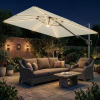 Outsunny 3 x 3 m Garden Cantilever Parasol w/ Light, Cover, UPF50+ Patio Umbrella w/ Wind Protection, 360° Rotation, Cream White(m-2)