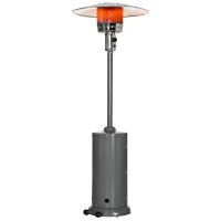 Outsunny Parasol Chauffant 12,5 KW Chauffage d'extérieur gaz Chauffage de terrasse - Double sécurité - Puissance réglable - roulettes - détendeur et tuyau de gaz fournis Acier INOX. Gris(m-12)