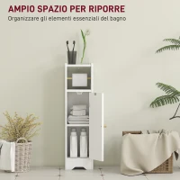 HOMCOM Mobile Porta Carta Igienica in Legno con Armadietto con Ripiano Interno Regolabile, 21x20x79 cm, Bianco(m-4)