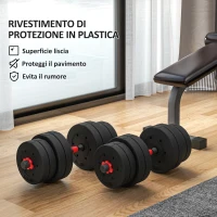HOMCOM Set 2 Manubri Antiscivolo con 16 Dischi Pesi da 30 kg  totali e Connettore, in Acciaio, HDPE e Sabbia, Nero(m-7)