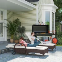 Outsunny Rattan Sun Loungers for Garden Set of 2 with Side Table, Garden Recliner Sunbeds with Adjustable Back, Wheels, Cushions and Headrest, 3 Pieces Garden Furniture Set for Outdoor, Patio, Brown(m-12)