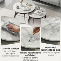 HOMCOM Set de 2 măsuțe de cafea rotunde suprapuse din metal și MDF cu efect de marmură, gri și negru(m-6)