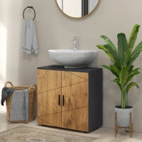 kleankin Meuble sous vasque lavabo meuble de salle de bain 2 portes avec étagère 60 x 30 x 60 cm gris anthracite et aspect bois(m-10)
