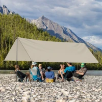 Outsunny Tente tarp de camping bâche 4 x 3 m protection solaire avec 2 mâts et sac de transport multifonction kaki(m-10)