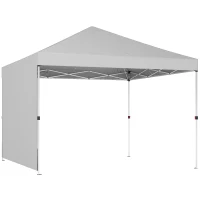 Outsunny Tenda Dobrável 3x3 m Pop-up com Parede Lateral Proteção UPF50+ Empurre Central Altura Ajustável Branco(m-1)