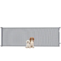 PawHut Retractable Dog Gate, Extends to 300 cm Wide & 104 cm Tall, Mesh Pet Gate Single Hand Operation, for Stairs Doorways(m-10)