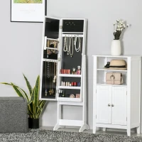 HOMCOM Armoire à bijoux armoire de rangement sur pieds boîte à bijoux avec miroir multi-rangements éclairage LED blanc(m-10)