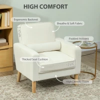 HOMCOM Modern Fabric Accent Chair, Tufted Upholstered Armchair with Wood Legs, Padded Cushion for Living Room, Bedroom, Office, Cream(m-5)