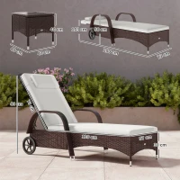 Outsunny Rattan Sun Loungers for Garden Set of 2 with Side Table, Garden Recliner Sunbeds with Adjustable Back, Wheels, Cushions and Headrest, 3 Pieces Garden Furniture Set for Outdoor, Patio, Brown(m-3)