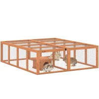 PawHut Freilaufgehege Kaninchenstall aus Holz mit 2 Türen Unterschlupfhaus für 2-4 Zwergkaninchen 180,4 x 150 x 48 cm Orange(m-11)