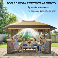 Outsunny Carpa Plegable 4x4 m Pop-up con Doble Techo 4 Laterales de Malla Altura Ajustable Bolsa Transporte UPF30+ Caqui(m-4)