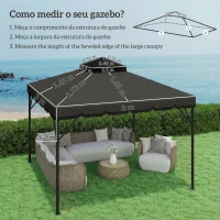 Outsunny Toldo de Substituição 3x3 m com Teto Duplo Orifícios de Drenagem e UPF 30+ Apenas Toldo NÃO Inclui Estrutura Cinzento Claro(m-3)