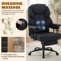 HOMCOM 3D fotel biurowy z masażem i podnóżkiem, regulowany fotel komputerowy z wysokim oparciem, tapicerka Leathaire, czarny(m-4)