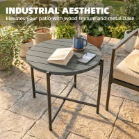 Outsunny 54 cm Round Outdoor Side Table, Industrial Small Garden Table with Slatted Wood Top and Metal Frame, Dark Grey(m-4)