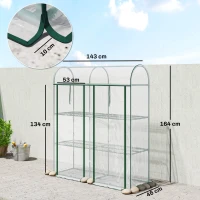 Outsunny Estufa Pequena de 3 Níveis 2 Portas Enroláveis Estrutura de Aço Cobertura de Plástico 143x46x164 cm Transparente(m-3)