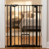 PawHut Cancellino per Cani Regolabile Alto con Porta Piccola e Chiusura Automatica, 74-80x104cm, Nero(m-11)