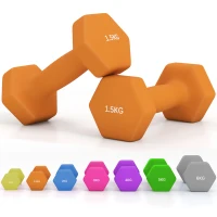 SPORTNOW 2 x 1.5kg Hexagonal Dumbbells Weights Set with Non-Slip Grip for Home Gym Workout, Orange(m-10)