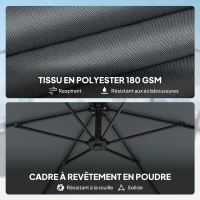 Outsunny Parasol déporté 3 m avec pied en croix et dalles lestage, parasol de jardin extérieur avec manivelle, gris foncé(m-7)