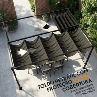 Outsunny Pérgola de Jardim 4x3 m com Teto Retrátil e 2 Painéis de Privacidade UPF50+ Pérgola para Exterior Cinzento(m-5)