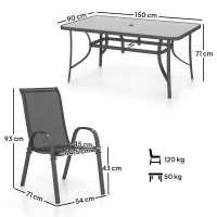 Outsunny Conjunto de Mesa e 6 Cadeiras para Terraço com Orifício para  Chapéu de Sol e Tampo em Vidro para Terraço ou Pátio Cinzento(m-3)