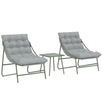 Outsunny Conjunto de Jardim de 3 Peças com 2 Cadeiras Lounge Mesa de Apoio e Almofadas para Exterior Pátio Varanda Cinza Claro(m-1)