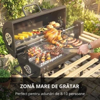 Outsunny Grătar pe cărbuni cu căruț de gătit, etajere pliabile, termometru, roți, rotisor electric, negru(m-9)