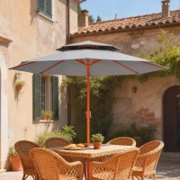 Outsunny 2.7 m Garden Parasol with Double Top Outdoor Market Table Umbrella with Crank System, Light Grey(m-9)